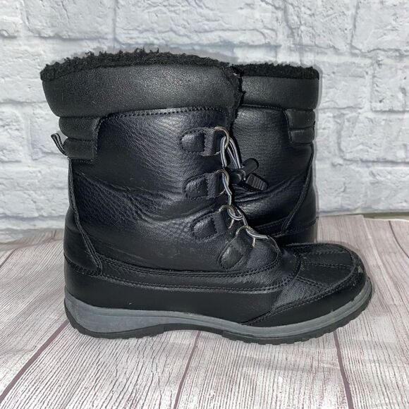 Totes elastic tie with cinch close rubber bottom winter boots black sz 6 - Picture 10 of 10